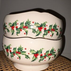 Lenox Christmas Holly Set of 2 Bowls